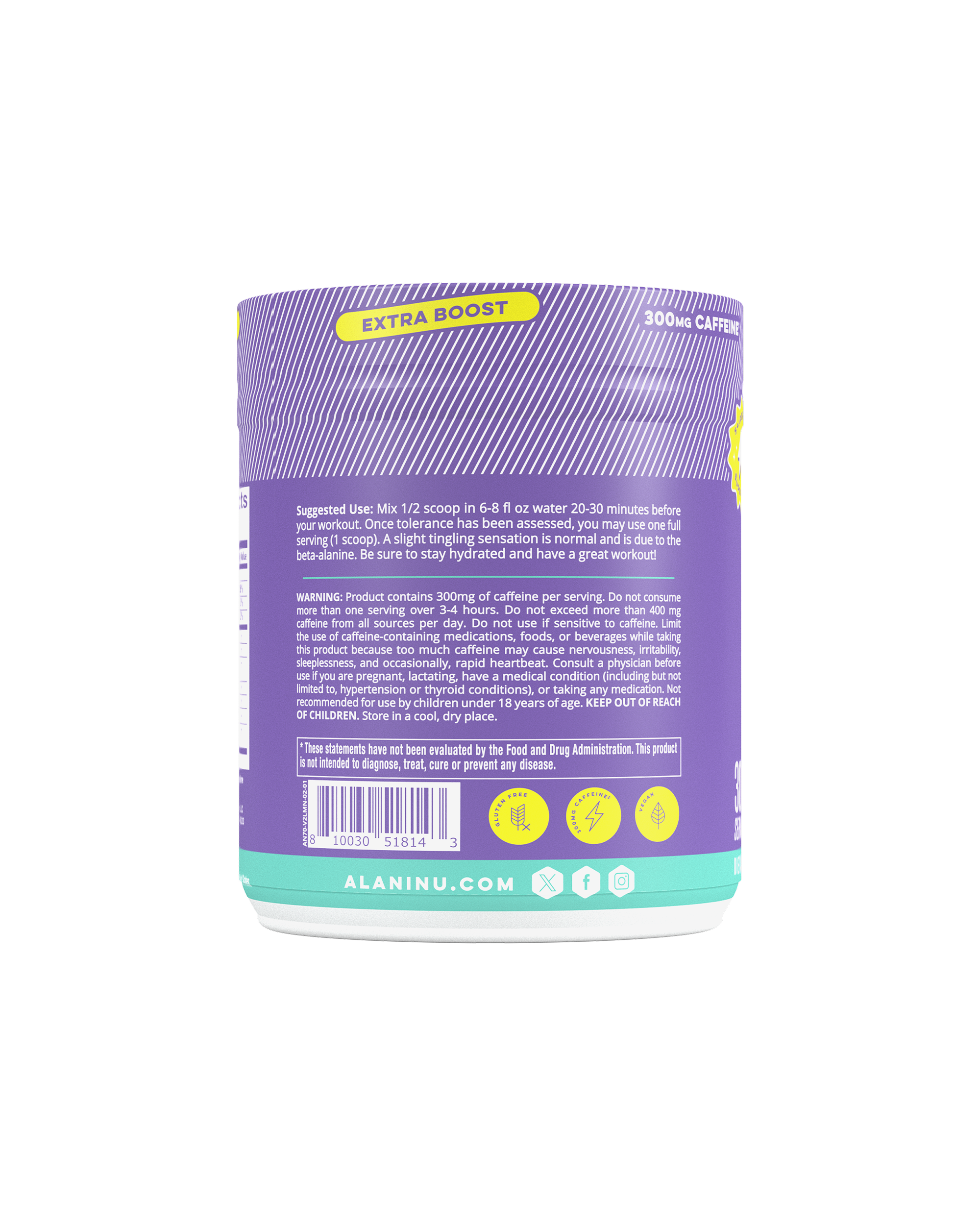 A side view of Pre-Workout + in flavor Frozen Lemonade showcasing suggested use of product.
