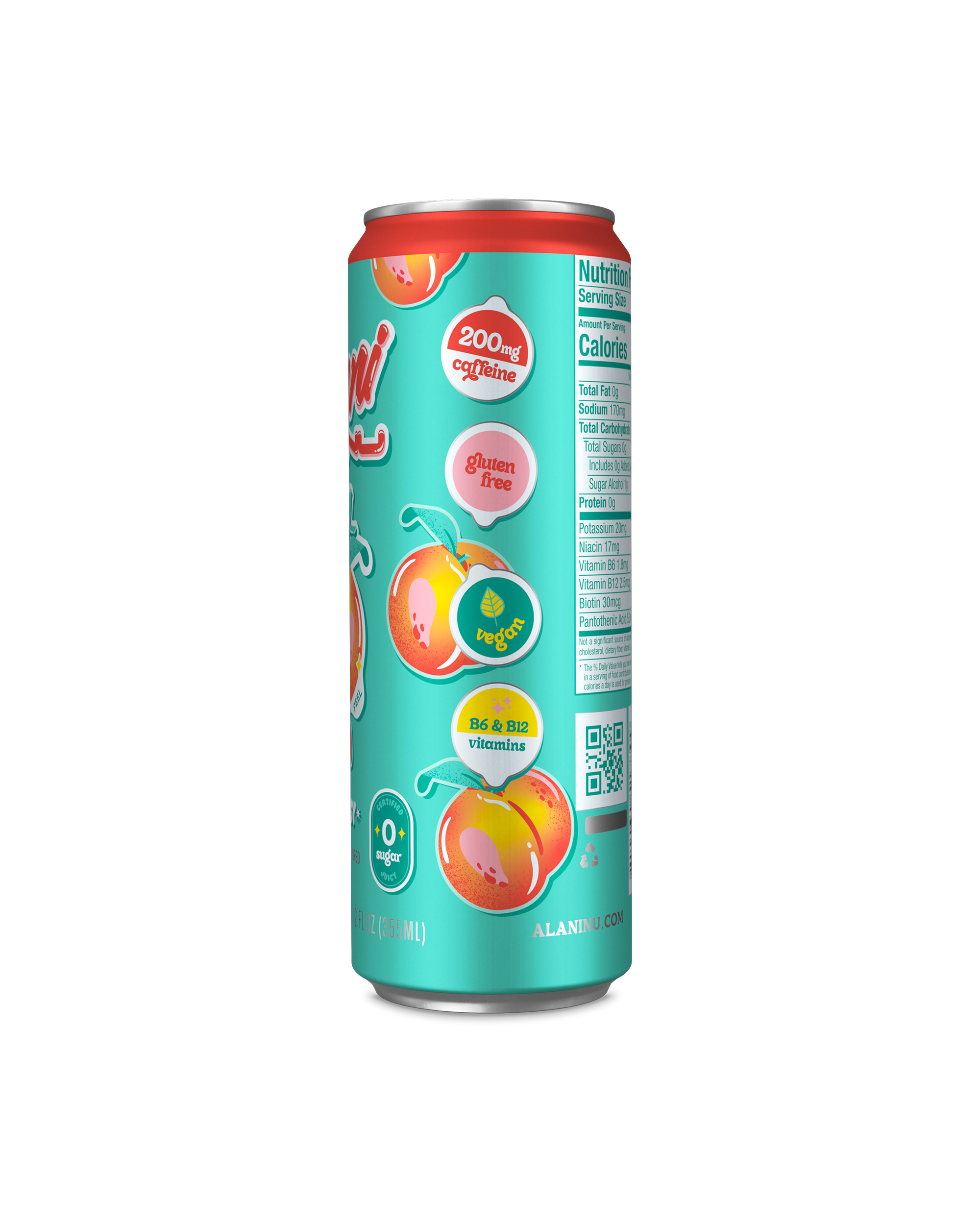 A side view of Energy Drink in Juicy Peach flavor showcasing suggested use of product.